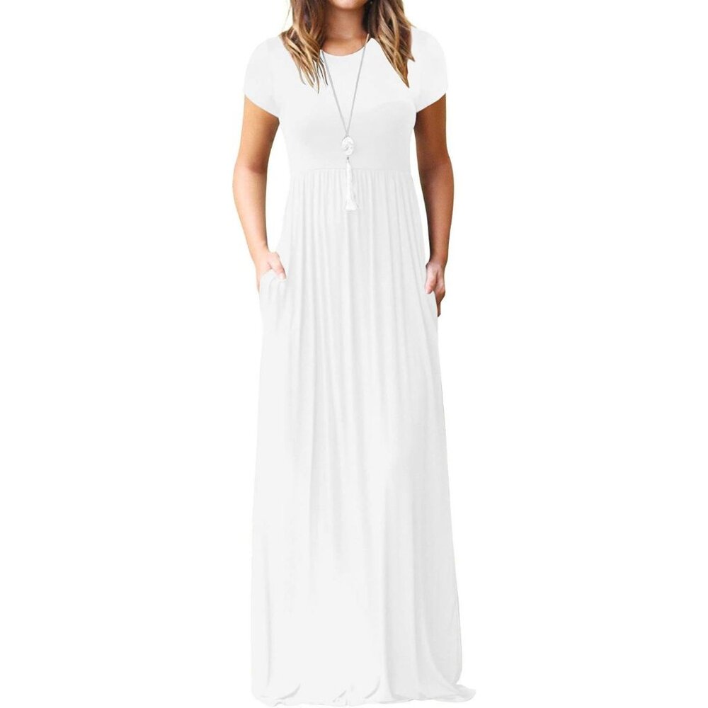 Women's Maxi Dress Casual Rayon Spandex Loose White Pockets Summer